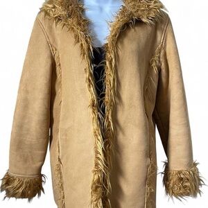 European Tan Suede Jacket with Faux Fur